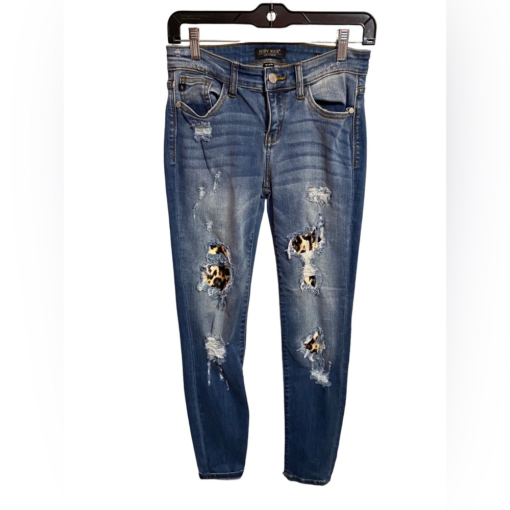 Judy Blue Skinny Fit Leopard Print‎ Patch Mid Rise Jean Size 3/26